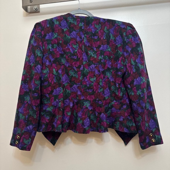 Dariya Womens Purple Pink Leaf Elegant Vintage 80s Fitted Blazer Size Medium - Picture 3 of 10